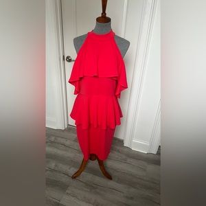 EUC 3X Bright Coral Peplum Cocktail Dress